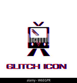 Tram icon flat. Simple pictogram - Glitch effect. Vector illustration symbol Stock Vector