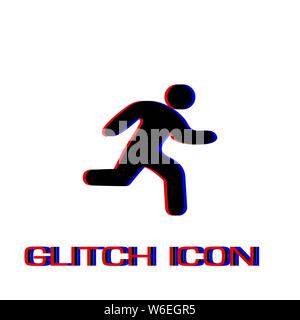 Run icon flat. Simple pictogram - Glitch effect. Vector illustration symbol Stock Vector