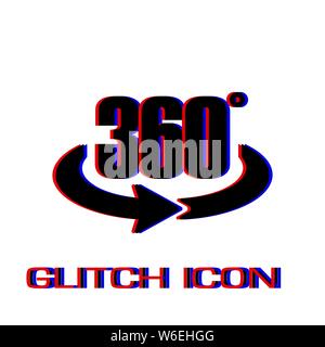360 degree icon flat. Simple pictogram - Glitch effect. Vector illustration symbol Stock Vector