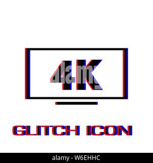 LCD 4k icon flat. Simple pictogram - Glitch effect. Vector illustration symbol Stock Vector