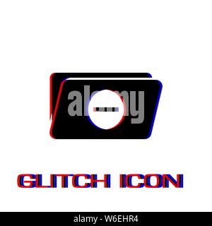Remove Folder icon flat. Simple pictogram - Glitch effect. Vector illustration symbol Stock Vector