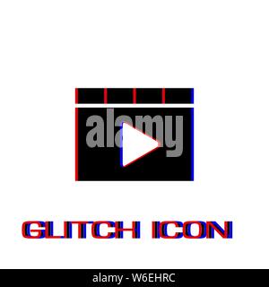 Browser video player icon flat. Simple pictogram - Glitch effect. Vector illustration symbol Stock Vector