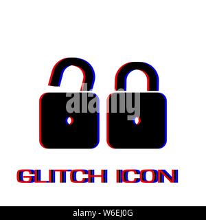 Locks icon flat. Simple pictogram - Glitch effect. Vector illustration symbol Stock Vector