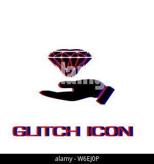 Hand and diamond icon flat. Simple pictogram - Glitch effect. Vector illustration symbol Stock Vector