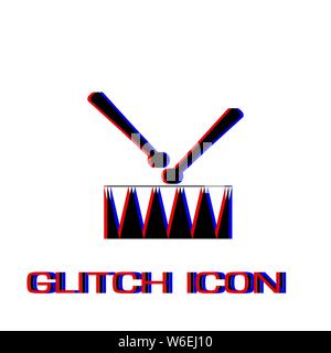 Snare Drum icon flat. Simple pictogram - Glitch effect. Vector illustration symbol Stock Vector