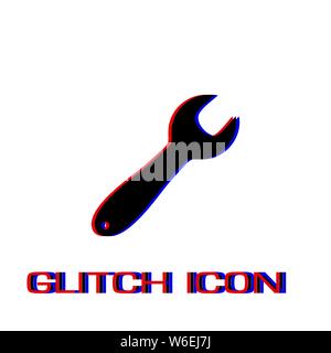 Wrench icon flat. Simple pictogram - Glitch effect. Vector illustration symbol Stock Vector