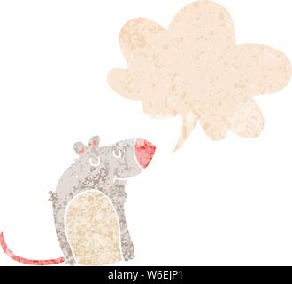 cartoon fat rat with speech bubble in grunge distressed retro textured style Stock Vector