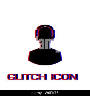 Meloman icon flat. Simple pictogram - Glitch effect. Vector illustration symbol Stock Vector