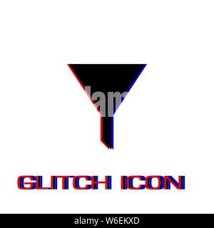 Funnel filter icon flat. Simple pictogram - Glitch effect. Vector illustration symbol Stock Vector