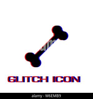 Dog Bone icon flat. Simple pictogram - Glitch effect. Vector illustration symbol Stock Vector
