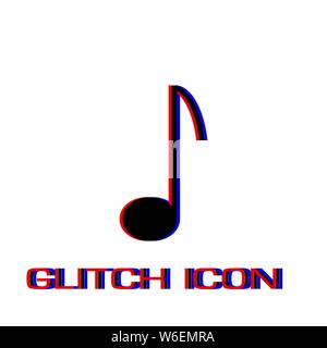 Music note icon flat. Simple pictogram - Glitch effect. Vector illustration symbol Stock Vector