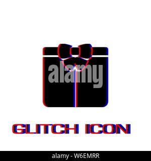 Gift icon flat. Simple pictogram - Glitch effect. Vector illustration symbol Stock Vector