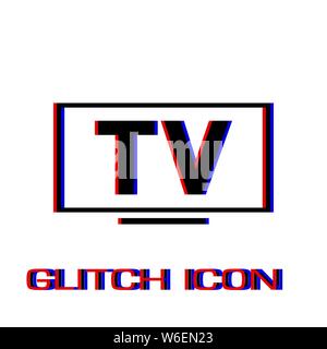 TV icon flat. Simple pictogram - Glitch effect. Vector illustration symbol Stock Vector