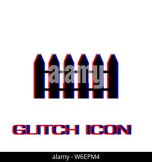 Fence icon flat. Simple pictogram - Glitch effect. Vector illustration symbol Stock Vector