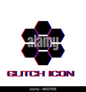 Honeycomb icon flat. Simple pictogram - Glitch effect. Vector illustration symbol Stock Vector