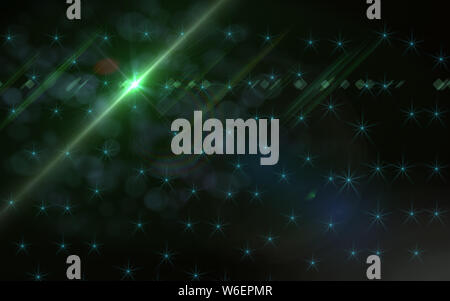 Anamorphic green lens flare isolated on black background for overlay design or screen blending mode Stock Photo