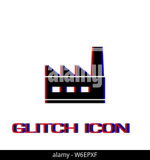 Factory icon flat. Simple pictogram - Glitch effect. Vector illustration symbol Stock Vector