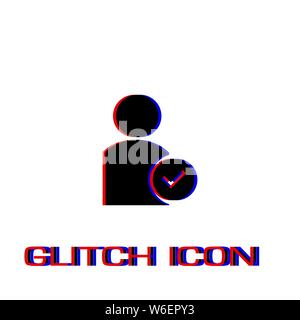 User check icon flat. Simple pictogram - Glitch effect. Vector illustration symbol Stock Vector
