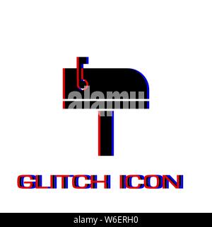 Mailbox icon flat. Simple pictogram - Glitch effect. Vector illustration symbol Stock Vector