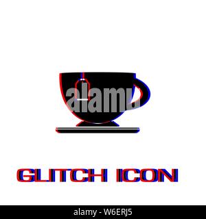 Tea icon flat. Simple pictogram - Glitch effect. Vector illustration symbol Stock Vector