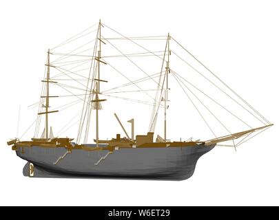 Polygonal sailing ship. Side view. 3D Vector illustration Stock Vector