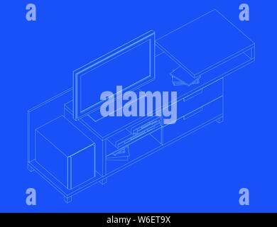 Contour bedside table with tv. Isometry. Vector illustration Stock Vector