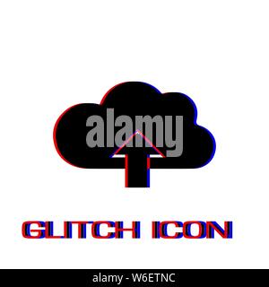 Upload cloud icon flat. Simple pictogram - Glitch effect. Vector illustration symbol Stock Vector