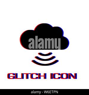 Wi-Fi cloud icon flat. Simple pictogram - Glitch effect. Vector illustration symbol Stock Vector