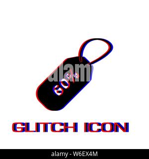 60 percent discount icon flat. Simple pictogram - Glitch effect. Vector illustration symbol Stock Vector