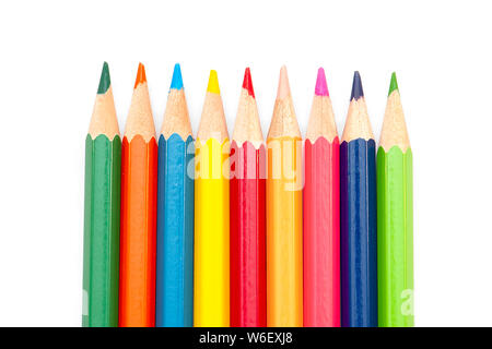 Back to School - Color Pencils isolated on white Background, row of color pencils Stock Photo