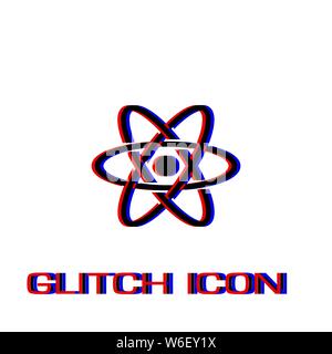 Atom icon flat. Simple pictogram - Glitch effect. Vector illustration symbol Stock Vector