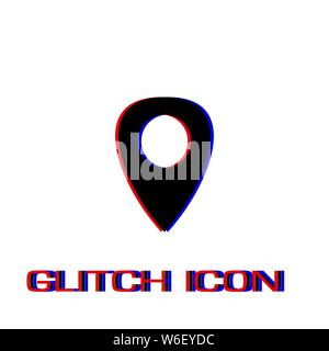 Marker icon flat. Simple pictogram - Glitch effect. Vector illustration symbol Stock Vector