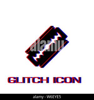 Razor icon flat. Simple pictogram - Glitch effect. Vector illustration symbol Stock Vector