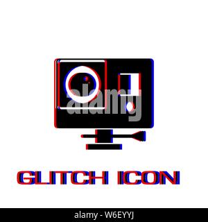 Action camera icon flat. Simple pictogram - Glitch effect. Vector illustration symbol Stock Vector