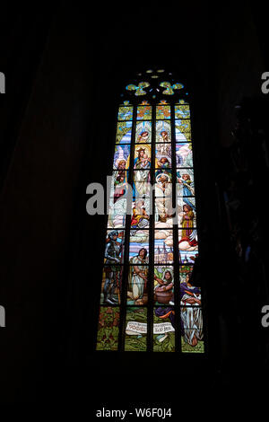 window glass mucha liberty style of kutna hora dome saint barbara church czech republic Stock Photo