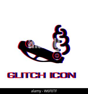 Crash car icon flat. Simple pictogram - Glitch effect. Vector illustration symbol Stock Vector