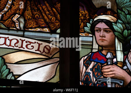 window glass mucha liberty style of kutna hora dome saint barbara church czech republic Stock Photo