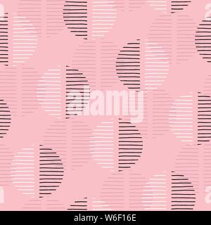Exaggerated Retro Geo Dots Vector Seamless Pattern. Over Scaled Modern Geometric Dusty Pink Circles. Simple Bold Streaking Minimalist Background. Perf Stock Vector