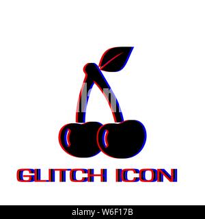 Cherry icon flat. Simple pictogram - Glitch effect. Vector illustration symbol Stock Vector