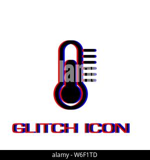 Thermometer icon flat. Simple pictogram - Glitch effect. Vector illustration symbol Stock Vector