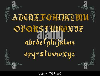 Blackletter gothic script hand-drawn font. Decorative vintage styled vector letters. Stock Vector