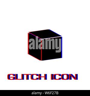 Cube icon flat. Simple pictogram - Glitch effect. Vector illustration symbol Stock Vector