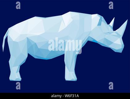 Blue polygonal rhino. 3D. Side view Vector illustration Stock Vector