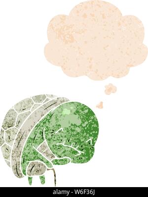 cute cartoon old turtle with thought bubble in grunge distressed retro textured style Stock Vector