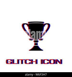 Cup trophy icon flat. Simple pictogram - Glitch effect. Vector illustration symbol Stock Vector