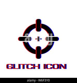 Target icon flat. Simple pictogram - Glitch effect. Vector illustration symbol Stock Vector