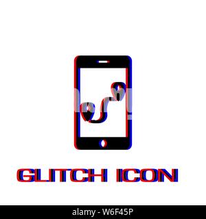 GPS phone icon flat. Simple pictogram - Glitch effect. Vector illustration symbol Stock Vector