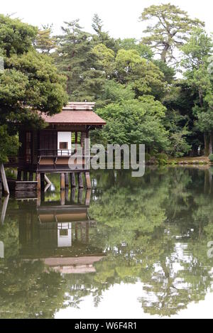 Teahouse in Kasumigaike pond. Kenroku-en garden. Kanazawa. Japan Stock Photo