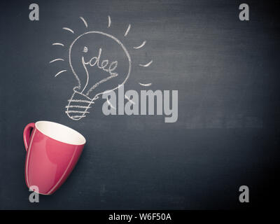 Coffee cup with a light bulb on a chalkboard, great idea concept Stock Photo