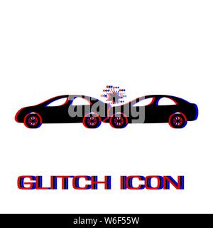 Car accident icon flat. Simple pictogram - Glitch effect. Vector illustration symbol Stock Vector